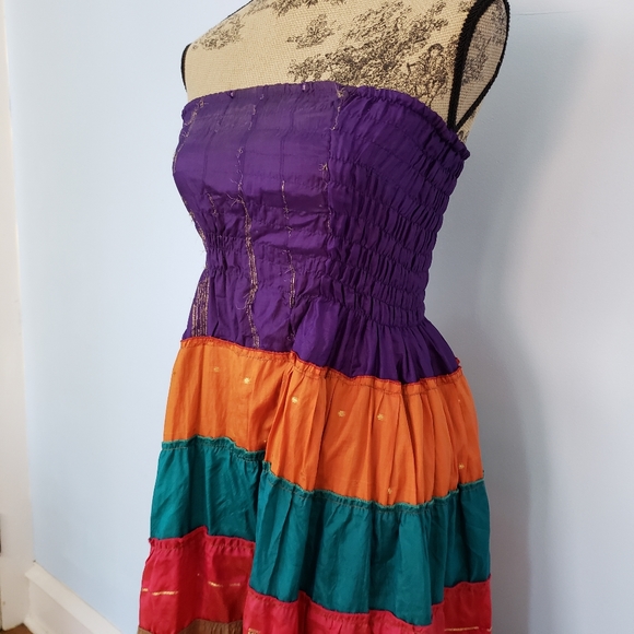Recycled Sari Strapless Dress - Picture 4 of 7